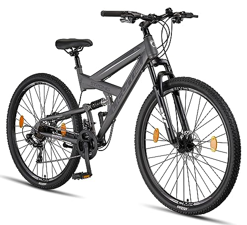 Licorne Bike Strong 2D Premium Mountainbike in 26, 27.5 und 29 Zoll Fahrrad für Jungen Mädchen Damen und Herren Scheibenbremse vorne und hinten 21 Gang Schaltung Vollfederung (29 Zoll, Anthrazit)