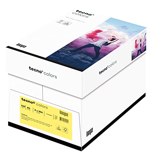 inapa farbiges Druckerpapier, buntes Papier tecno Colors: 120 g/m², A4, 1.250 Blatt (5x250), mittelgelb