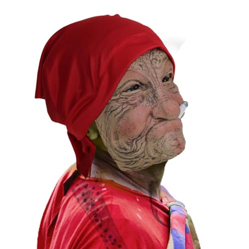 EWOKE 4 Pcs Halloween Oma Gesichtsbedeckung,Gruselige Latex-Kopfbedeckung für alte Frauen mit Haaren - Kopfbedeckung für alte Frauen, realistische Oma-Kopfbedeckung mit Haaren