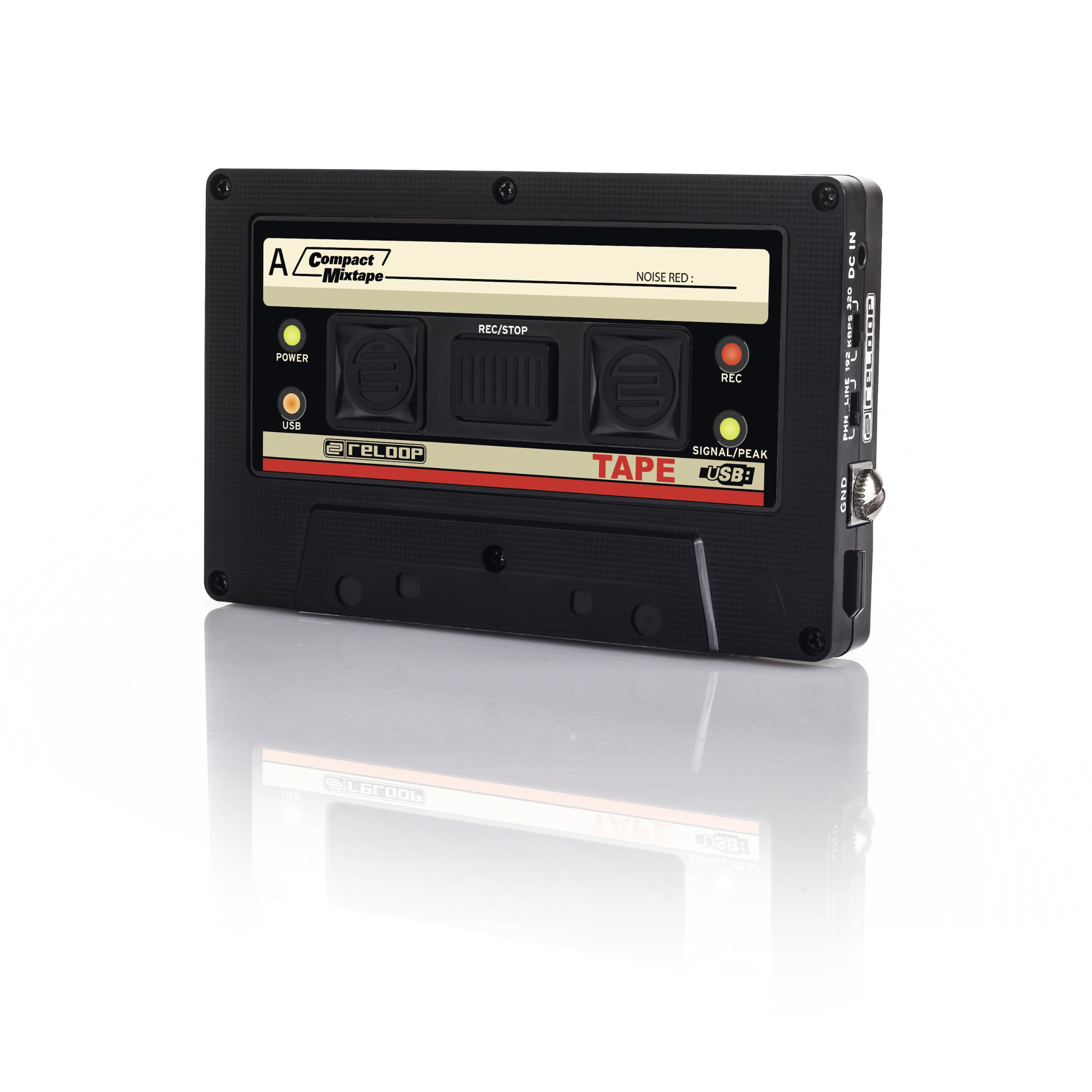 Reloop Tape - USB-Mixtape Recorder im Retro-Kassetten-Look, Line- und Phonoquellen, 3,5-mm-Stereo-Klinke Input, 192kbit/320kbit, schwarz, One Size