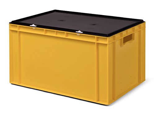 Transport-Stapelbox/Lagerbehälter, gelb, mit schwarzem Verschlußdeckel, 600x400x320 mm (LxBxH)