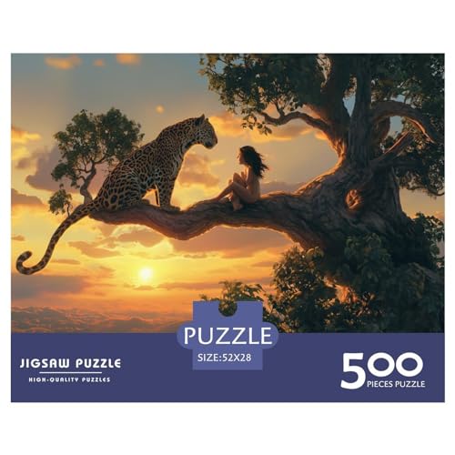 Puzzle für Erwachsene, 500 Teile, Leopardenmädchen-Puzzle, kreatives rechteckiges Puzzle, Dekompressionsspiel, 500 Teile (52 x 38 cm)