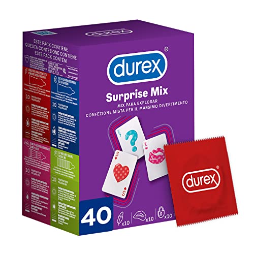 Durex Surprise Me Kondome in stylischer Box - Aufregende Vielfalt, praktisch & diskret verpackt - für sicheren Sex & extra Stimulation - 40er Großpackung (1 x 40 Stück)