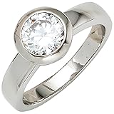 Damen Ring 925 Sterling Silber rhodiniert 1 Zirkonia Silberring (Ringgröße 64)