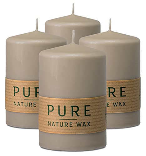 Hyoola Pure Natürliche Stumpenkerzen - Stumpen Kerzen aus 100% Natürlichem Wachs - Paraffinfrei - Ø 6 x 9 cm - Taupe Kerzen Lange Brenndauer - 4er Pack