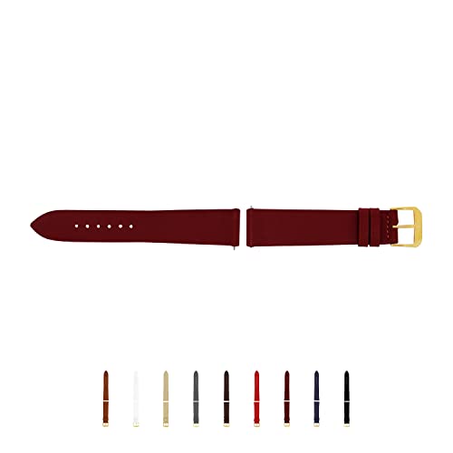 SELVA Uhren-Lederarmband, zum einfachen Wechseln, ohne Naht, gelbe Dornschließe, Made in Germany, Größe:16 mm, Farbe:Bordeaux
