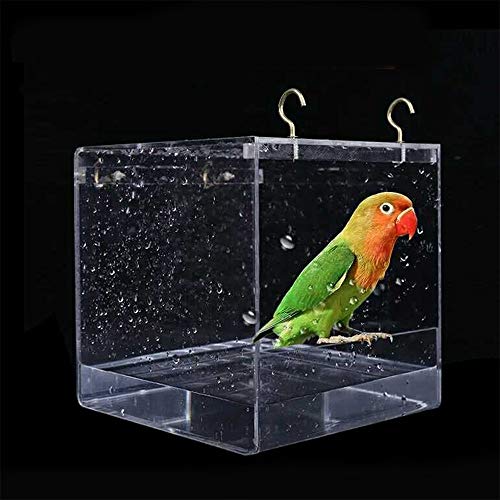 Papageien-Badewanne, Vogeldusche zum Aufhängen, transparent, mit Haken für kleine Vögel, Sittiche, Nymphensittiche