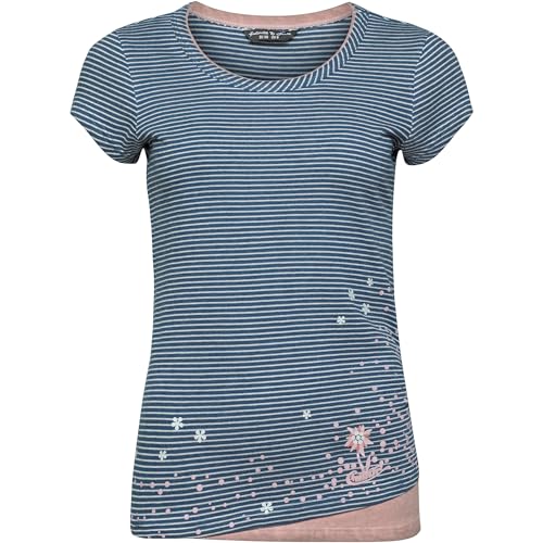Chillaz Damen Fancy Little Dot T-Shirt, Indigo Blue Striped Washed, 34