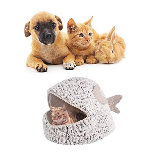 SunshineFace Katzenschlafsack mit Abnehmbarem Kissen Goldfischförmige Tierhaushöhle Waschbar Warm Gemütlich