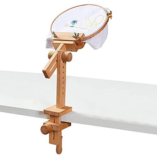 Zhihui Kreuzstich Ständer, Stickrahmen Halterung aus Holz mit Embroidery Hoop, 360 Grad Drehbar Kreuzstich Stickerei Rahmen, Verstellbarer NäHwerkzeuge