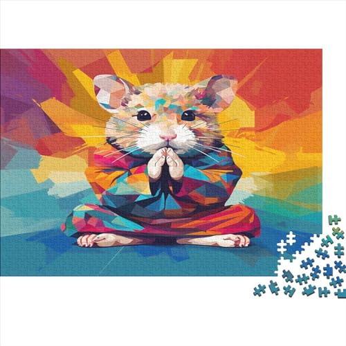 Meditating Hamster Puzzles Für Erwachsene Teenager Am Stress Abbauen Familien-Puzzlespiel Cartoon Colourful Animals Puzzles Spiel Spielzeug Geschenk Holzpuzzle 500pcs (52x38cm)