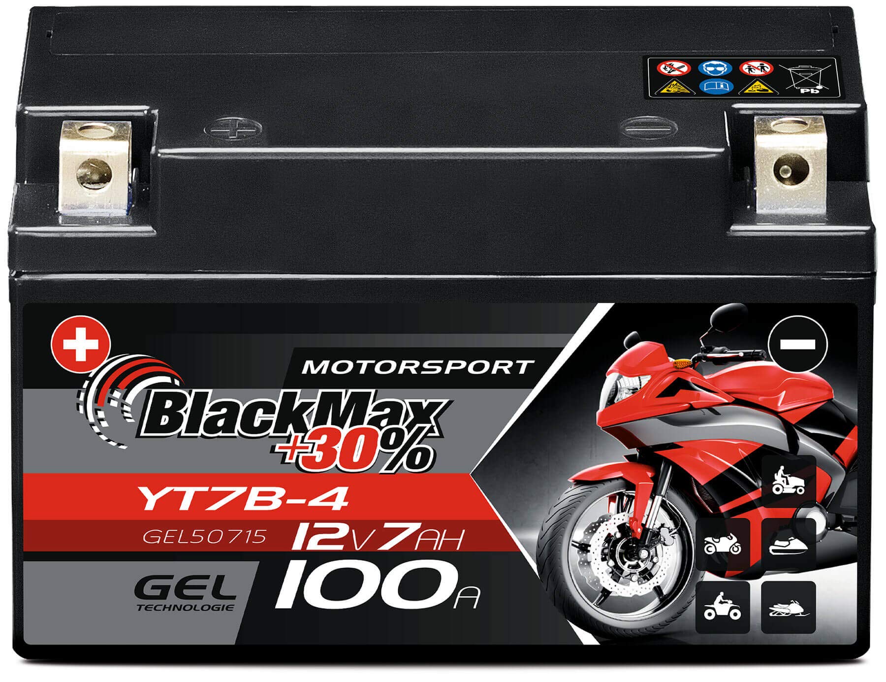 BlackMax YT7-B4 Motorradbatterie GEL 12V 7Ah YT7B-4 YT7B-BS Batterie FT7B4 GT7B4