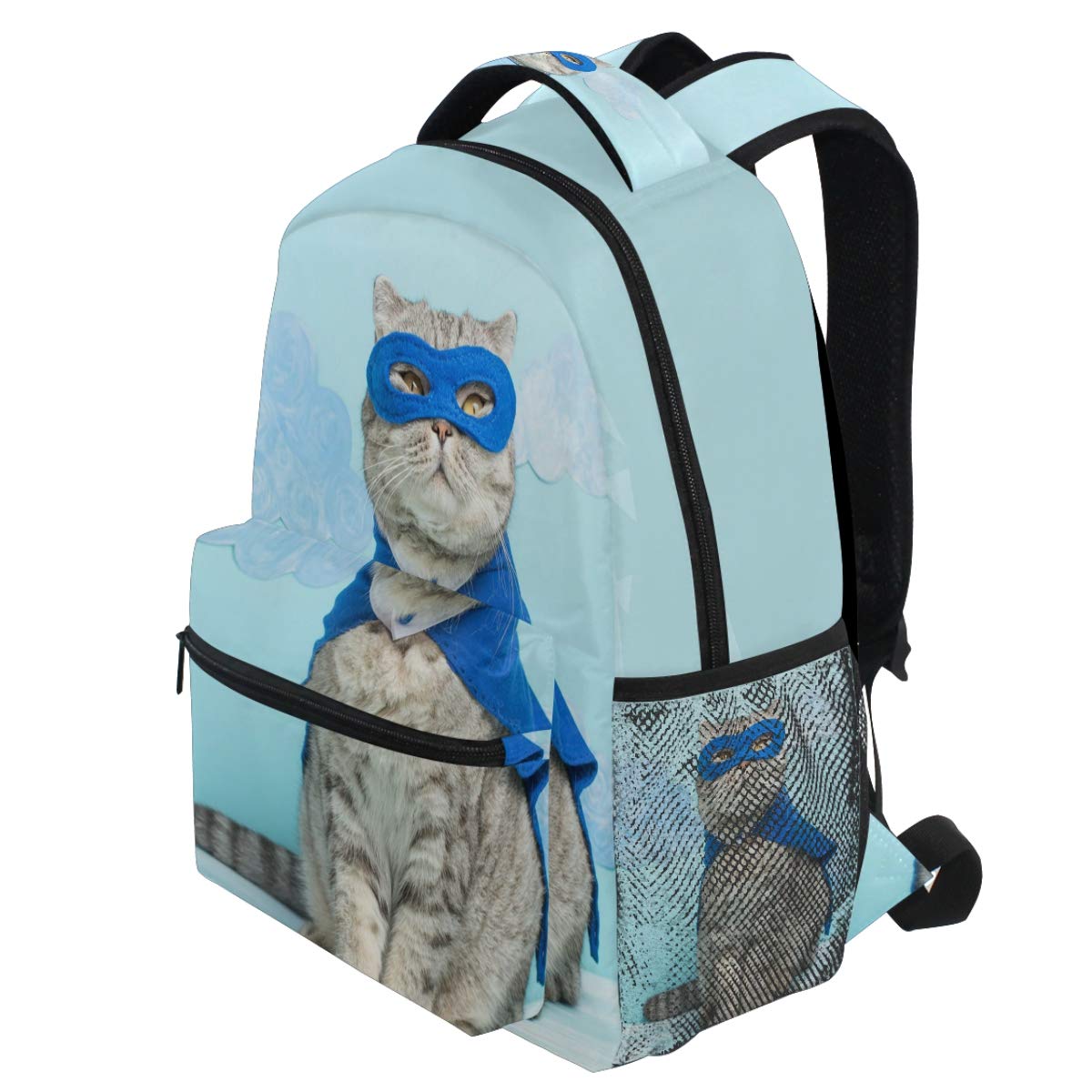 Oarencol Katze Scottish Whiskas Blue Cloak Mask Lustige Kätzchen Rucksäcke Bookbags Daypack Travel School College Bag für Frauen Mädchen Männer Jungen