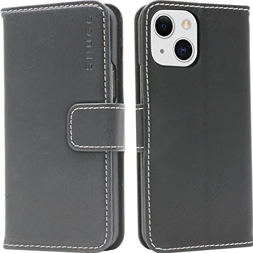 Snugg iPhone 13 Mini Wallet Case - Leder Card Case Wallet mit Handy Stand Feature - Legacy Series Flip Phone Case Cover in Schwarzest Schwarz