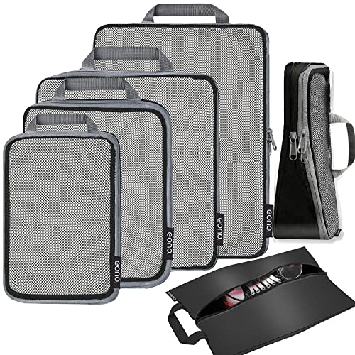 Eono Komprimierbaren Packwürfeln zur Organisation Ihres Reisegepäcks, Compression Packing Cube, Packtaschen Set & Gepäck Organizer für Rucksack & Koffer - Net, 6-teilig