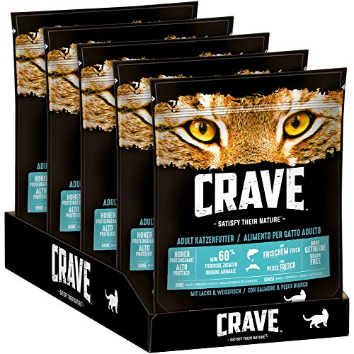 CRAVE Premium Trockenfutter für Katzen - mit Lachs & Weißfisch, 5er Pack (5x750g)