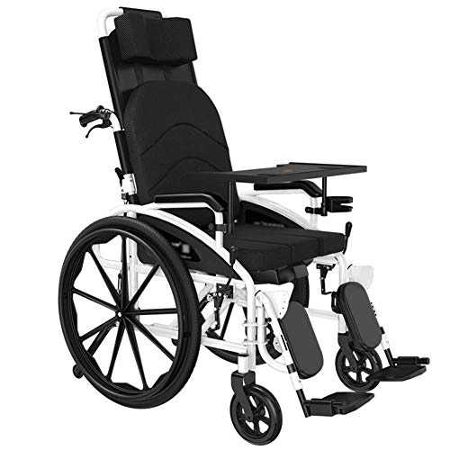 GAXQFEI Rollstuhl mit Kopfstütze, faltbare Rollstuhl mit Anti-Rutsch-Armlehnen, Verstellbare Fußstütze Höhe, 24 Kg Heller Stahl, Transport Rollstuhl,