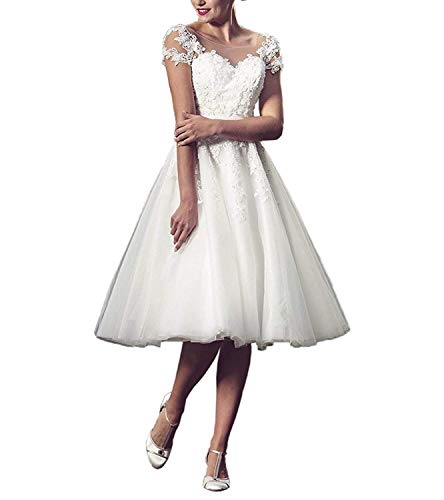 Women's Sheer Lace Wedding Dress Elegant Evening Dress Short Prom Dress, XYLKWY, Ivory 05, 32