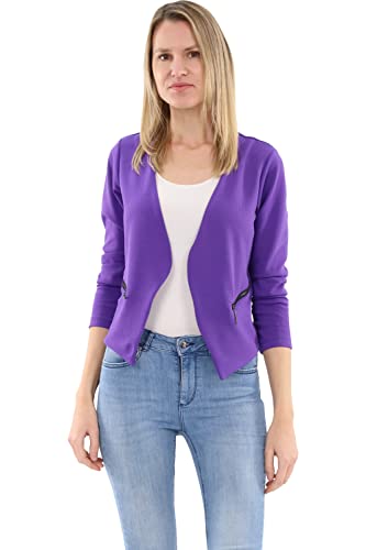 Malito Damen Blazer ohne Kragen | Sakko im Basic Look | Kurzjacke mit Zipper | Jacke - Jackett - Blouson 6040 (violett, XL)