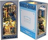 Bildungsmodell 3D-Puzzle-Buchstütze aus Holz, DIY-Buchecken-Set for Bücherregal-Dekoration, leuchtende kleine Miniatur-Puppenhaus-Diorama-Modellbausätze for Unisex-Erwachsene (Color : Sea Breeze)