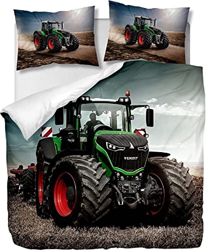 3D Traktor Bettwäsche 155x200, Landwirtschaftlich Weiche Microfaser Reisverschluss Bettwäsche-Sets Schmücken Bettbezug mit 2 Kissenbezug 80x80 cm