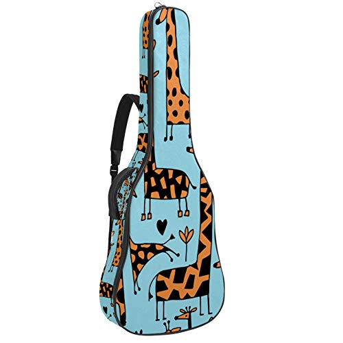 Gitarren-Gigbag, wasserdicht, Reißverschluss, weich, für Bassgitarre, Akustik- und klassische Folk-Gitarre, Cartoon-Giraffen-Herzmuster