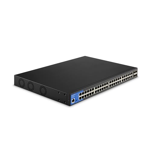 Linksys LGS352MPC-EU 48-Port Gigabit-Netzwerk-PoE+-Switch, 740 W, 4 10G-Uplink-SFP+-Steckplätze – Smart Managed Ethernet-Switch Hub mit Metallgehäuse, Befestigung auf dem Schreibtisch oder an der Wand