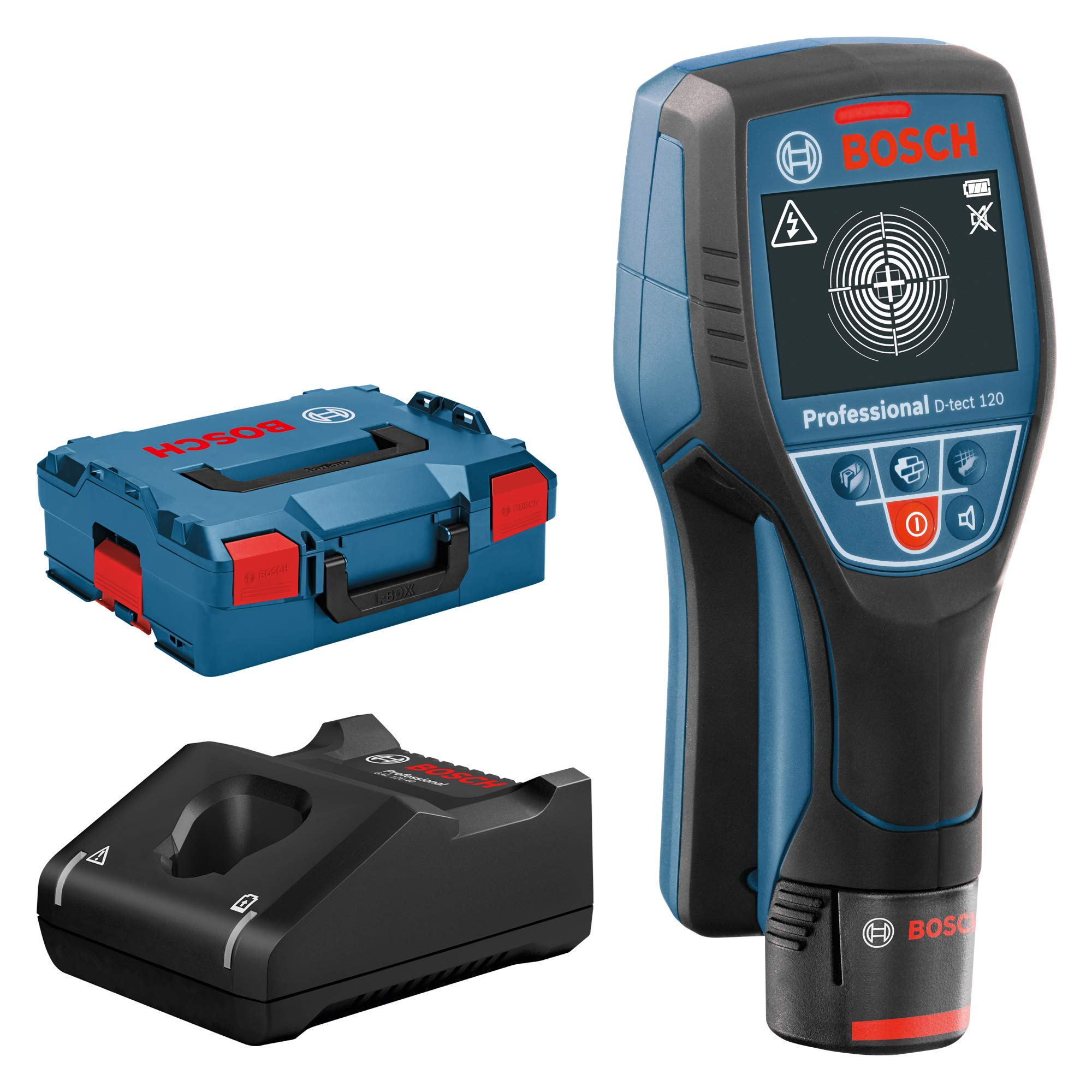 Bosch Professional System Ortungsgerät D-tect (1 Akku 12V, max. Ortungstiefe Kunststoffrohre/Holzunterkonstruktion/spannungsführende Leitungen/Eisenmetalle: 60/38/60/120/120 mm, L-Boxx)