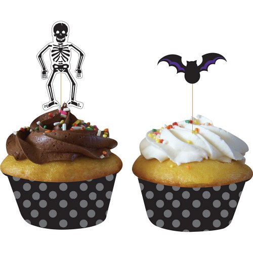 Halloween Skelett & Fledermäuse Cupcake Wrapper mit Picks