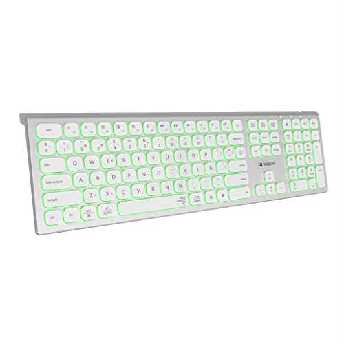 SUBBLIM Kabellose Tastatur Master Bluetooth und Empfänger 2,4 G Niedriges Profil, leise Tasten, beleuchtet, Weiß und Silber