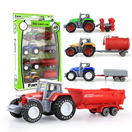 HUSHUI 4 Stück Legierung Traktor Spielzeug Set Engineering Auto Modell Bauernhof Fahrzeuge Spielzeug Traktoren Auto Spielzeug Für Kinder Kinder Jungen