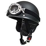 Vintage Motorrad Halbhelme Halbschale Jet-Helm mit Schutzbrille Retro Erwachsene Roller Scooter Helm DOT/ECE cezertifizierter Unisexs Für Biker Elektroauto Motorrad 1,L=59-60cm