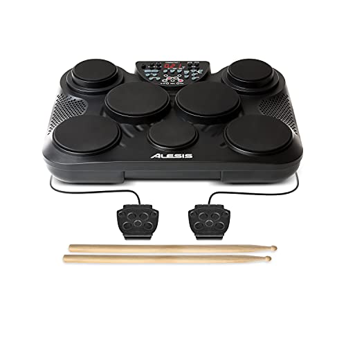 Alesis CompactKit 7-ultramobiles elektronisches Tabletop-Drum-Kit mit 7 anschlagdynamischen Drum-Pads,265 Drum-Sounds,USB-MIDI-Ausgang,Stromversorgung über Batterie oder Netzteil,mit Drum-Sticks