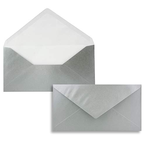 100 Brief-Umschläge Silber Metallic DIN Lang - 110 x 220 mm (11 x 22 cm) - Nassklebung ohne Fenster - Ideal für Einladungs-Karten - Serie FarbenFroh®