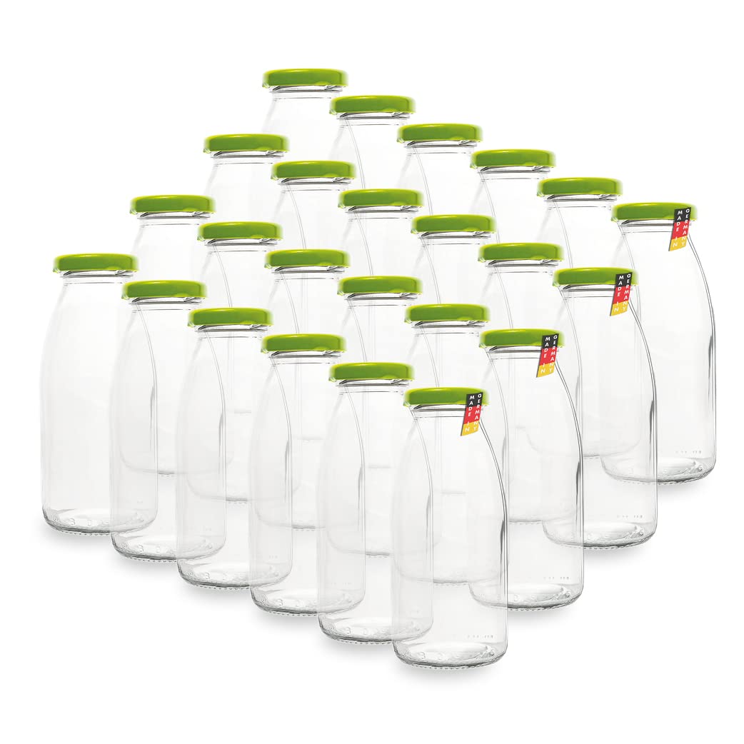 Flaschenbauer - 24 leere Glasflaschen 250 ml weiß mit Schraubverschluss TO43 0,25l - Zum selbst befüllen von Milchflaschen, Saftflaschen, Smoothie Flaschen (hellgrün)