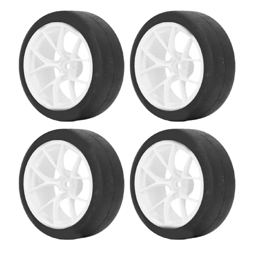 Fussbudget RC Car Wheels Reifen, 4 Stück 1/10 On Road Wheels Reifen Gummi Universal fürTT01 XV01 RC Car Typ A (White)