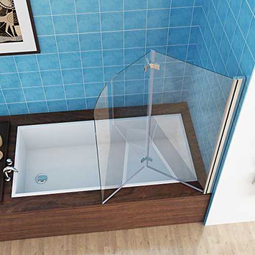 MIQU 100 x 140 cm Badewannen 2 TLG. Faltwand Aufsatz Duschwand Duschabtrennung Nano Glas