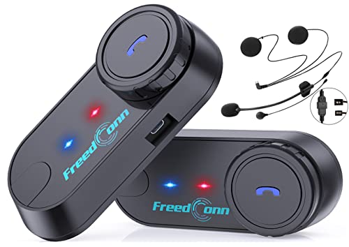FreedConn Motorradhelm, Bluetooth, TCOMVB, Dual-Way 800M, 2 Stück Helm-Gegensprechanlage, Headsets für Vollvisier- und Klapphelm (FM Radio/wasserdicht/hartes Mikrofon + weiches Mikrofon)