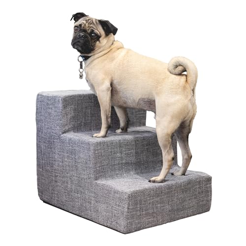 Best Pet Supplies ST235T-S Haustiertreppe mit CertiPUR-US-zertifiziertem Schaumstoff für Hunde und Katzen, graues Leinen, 3-stufig, Höhe: 34,3 cm, Aschgraues Leinen