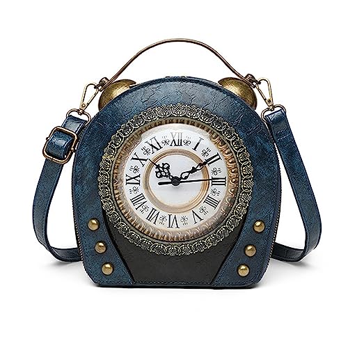 Damen Vintage Antik Handtasche PU Leder Retro SteamPunk Stil Crossbody Messenger Bag für Frauen Mädchen, Crossbody Geldbörse und Handtasche Schultertasche, blau, 20cm high