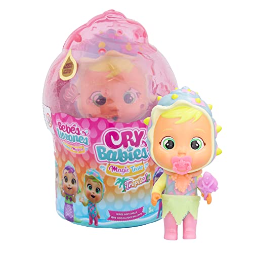 Cry Babies Magic Tears Tropische glänzende Muscheln Sandy | Sammlerstück, die schaumige Tränen weint, mit 8 Zubehörteilen – Spielzeug für Mädchen und Jungen + 3 Jahre