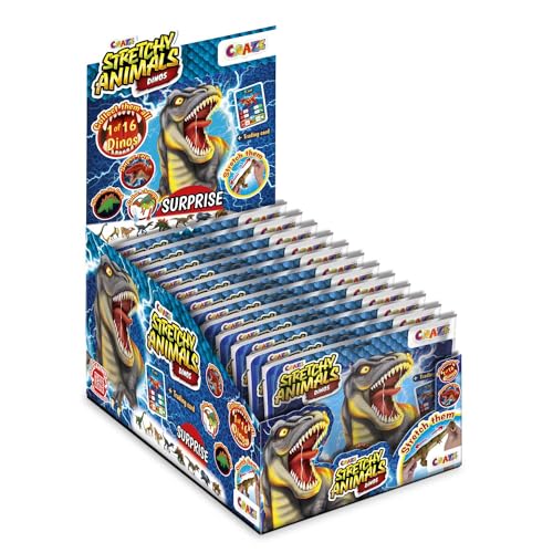 CRAZE Stretchy Animals Dinos Komplette Sammlung - 12x Superdehnbare Dino Figuren, Dinosaurier Spielzeug zum Sammeln mit elastischer Haut und spezieller Füllung