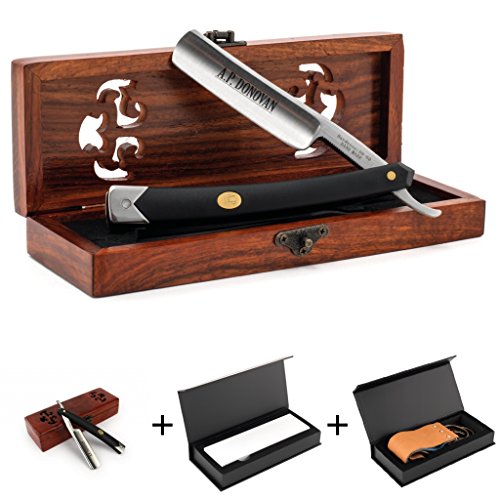 A.P. Donovan - Rasiermesser Set | Geschenkset | individuell kombinierbar für die perfekte Rasur - Solides schwarzes Kunststoff Rasiermesser, Streichriemen + Schleifstein