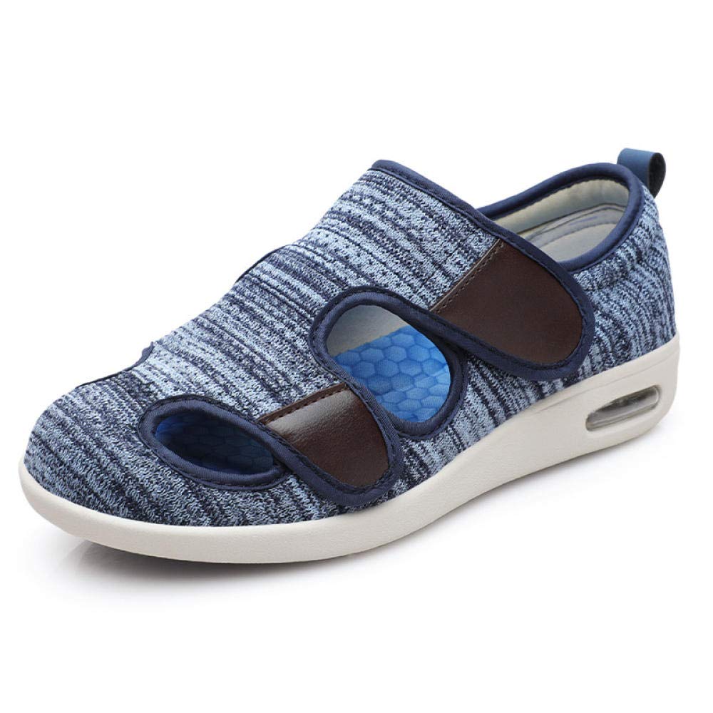 Herren Diabetiker Hausschuhe,Sommer verstellbare Größe Klettverschluss ältere Sandalen, Clamshell Wanderschuhe-Blau A_40,Einstellbare Bequeme Diabetes Schuh