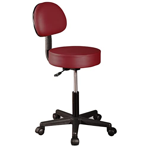 Master Massage Backrest Rollhocker Drehhocker mit Rückenlehne Höhenverstellbar für Praxis-Burgund