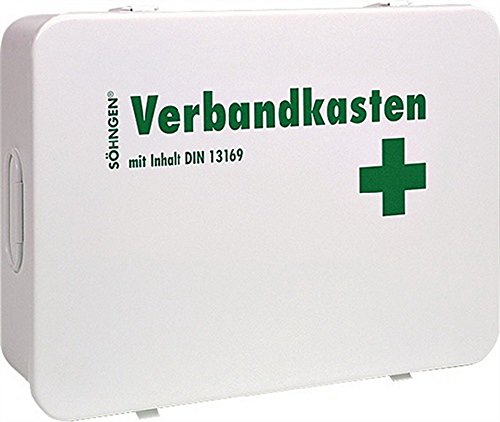 Söhngen Verbandkasten OSLO (inkl. Füllung Standard DIN 13169, Erste-Hilfe Kasten aus Stahlblech, Maße 350x250x100 mm, Farbe weiß)