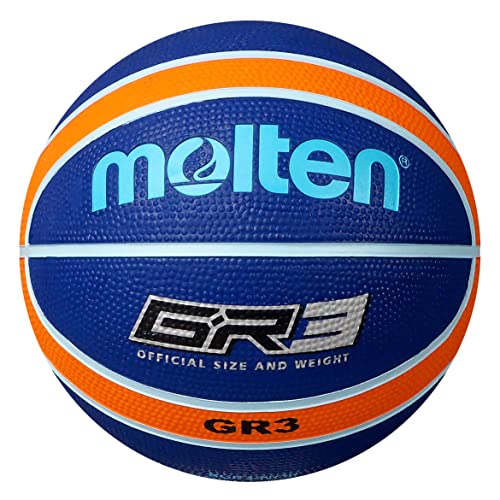 Molten GR Basketball, Indoor/Outdoor, Premium Rubber, Größe 3, Impact Colour Blue/Orange, Suitable for Boys Age 3, 4, 5 & 6 & Girls Age 11 and Under (BGR3-NOR)