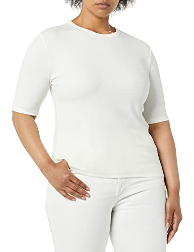 Amazon Aware Damen Geripptes T-Shirt aus Modal mit ellenbogenlangen Ärmeln und Rundhalsausschnitt (in Übergröße erhältlich), Elfenbein, 7XL Große Größen