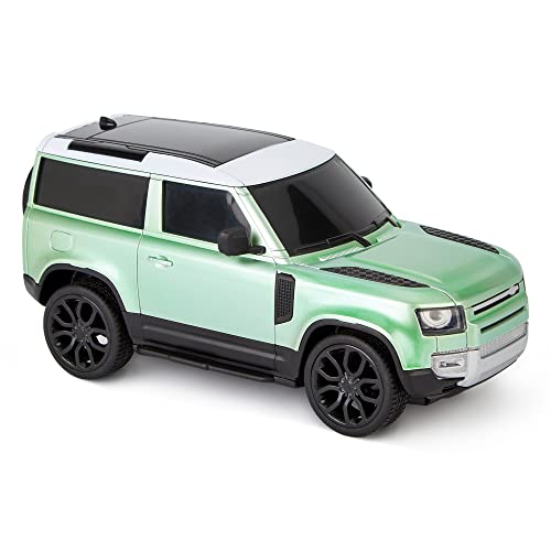 CMJ RC CARS Land Rover Defender Offiziell Lizenziertes ferngesteuertes Auto 1:24 mit funktionierenden LED-Lichtern, funkgesteuertes Supercar (grün)