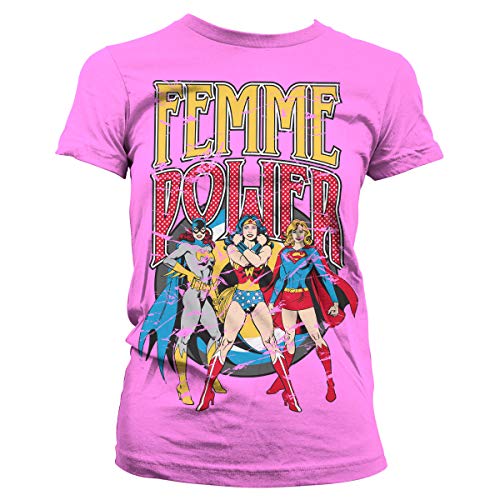 Wonder Woman Femme Power Damen T-Shirt Offiziell Lizenziert (Pink, XXL)